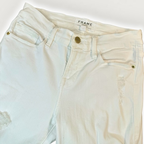 Frame Denim Distressed Le Skinny De Jeanne Skinny Jeans in “Blanc” White Size 26 - Picture 16 of 16